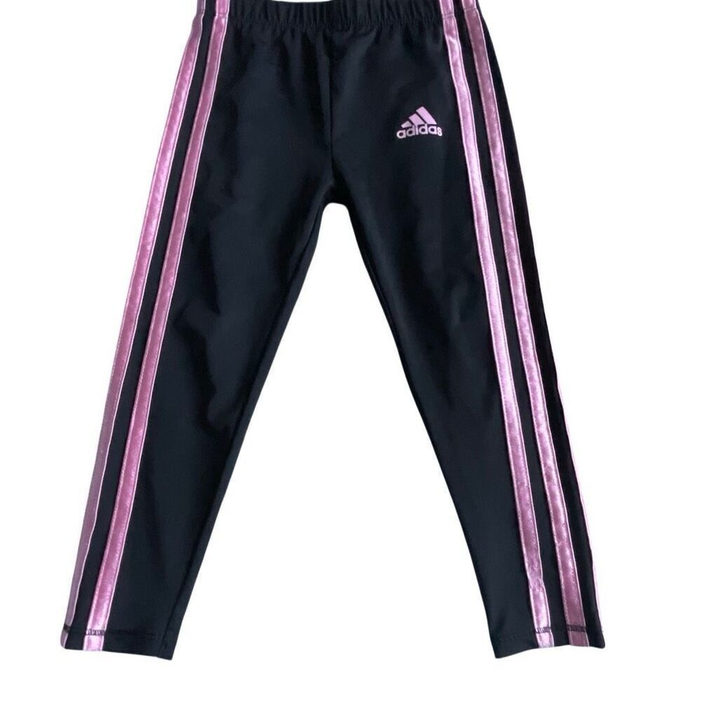 EUC! Adidas Black Pink Stripe Track Pants/Leggings - Size 3T